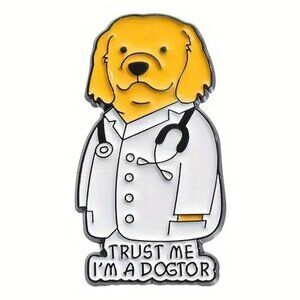 Trust me I'm a DOGTOR Funny Pin Brooch Enamel Doctor Yellow Lab Dog
